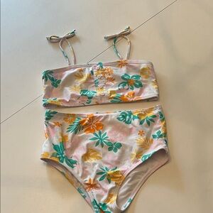 Forever 21 Girls' Floral High-Waist Bikini Set in Pink, Yellow & Teal